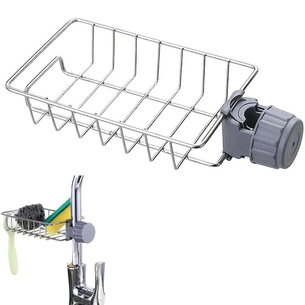 Kitchen Sink Faucet Rack - Sponge, Soap and Towel Holder with Drain