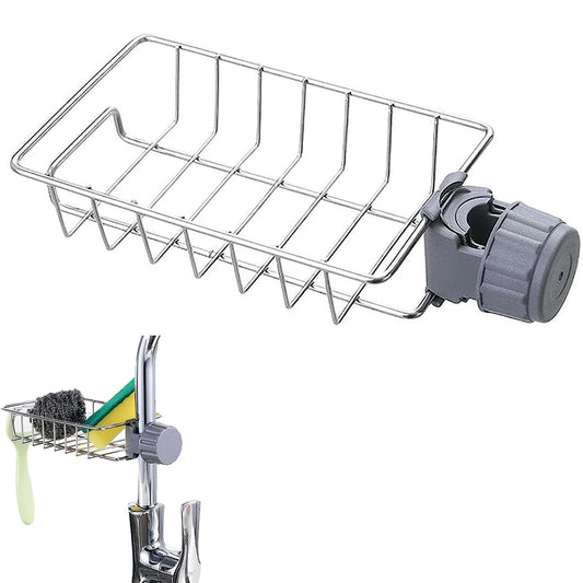 Kitchen Sink Faucet Rack - Sponge, Soap and Towel Holder with Drain