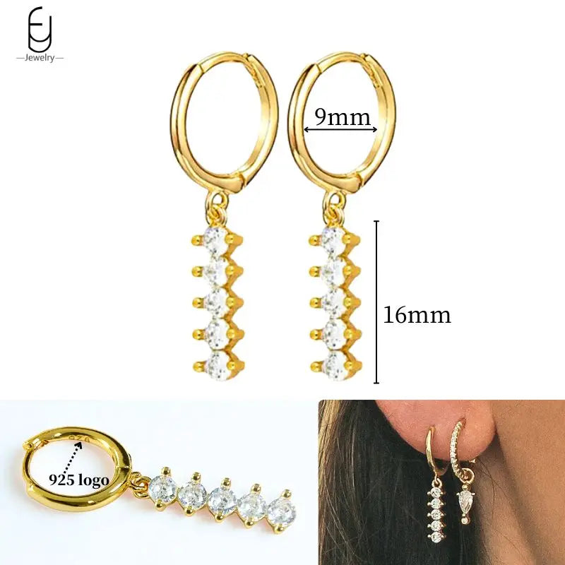 925 Sterling Silver Crystal Drop Earrings for Women - Heart & Flower Studs