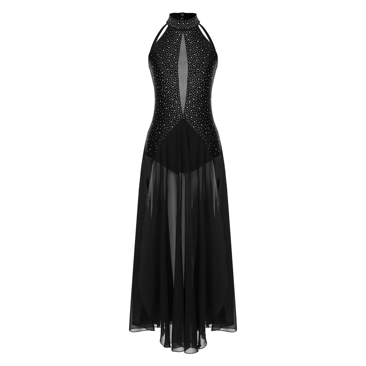 Women's halter lyrical dance dress with rhinestone strappy back