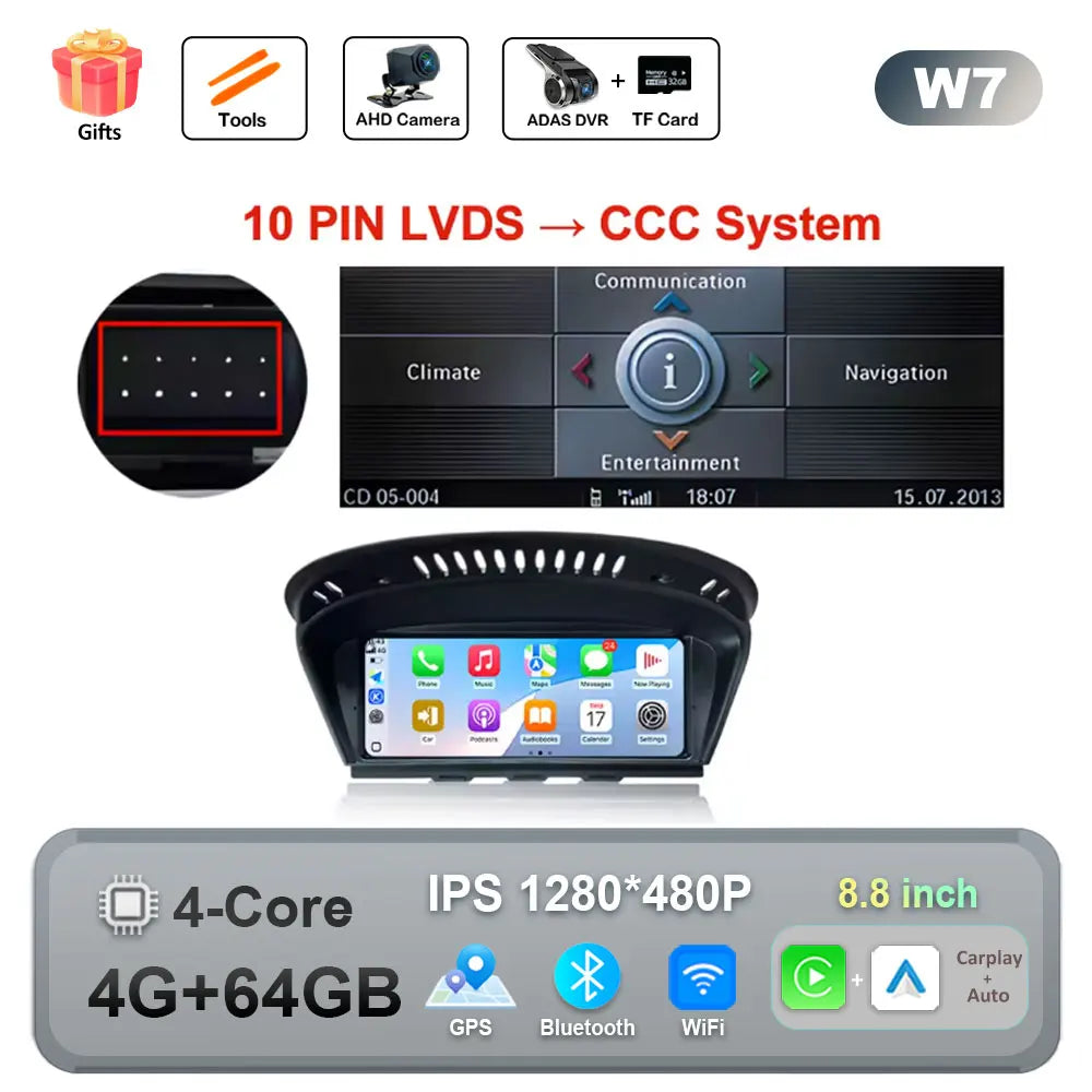 Car Stereo with Apple CarPlay & Android Auto, Compatible with BMW 3 & 5 Series E60 E90 (CCC/CIC)