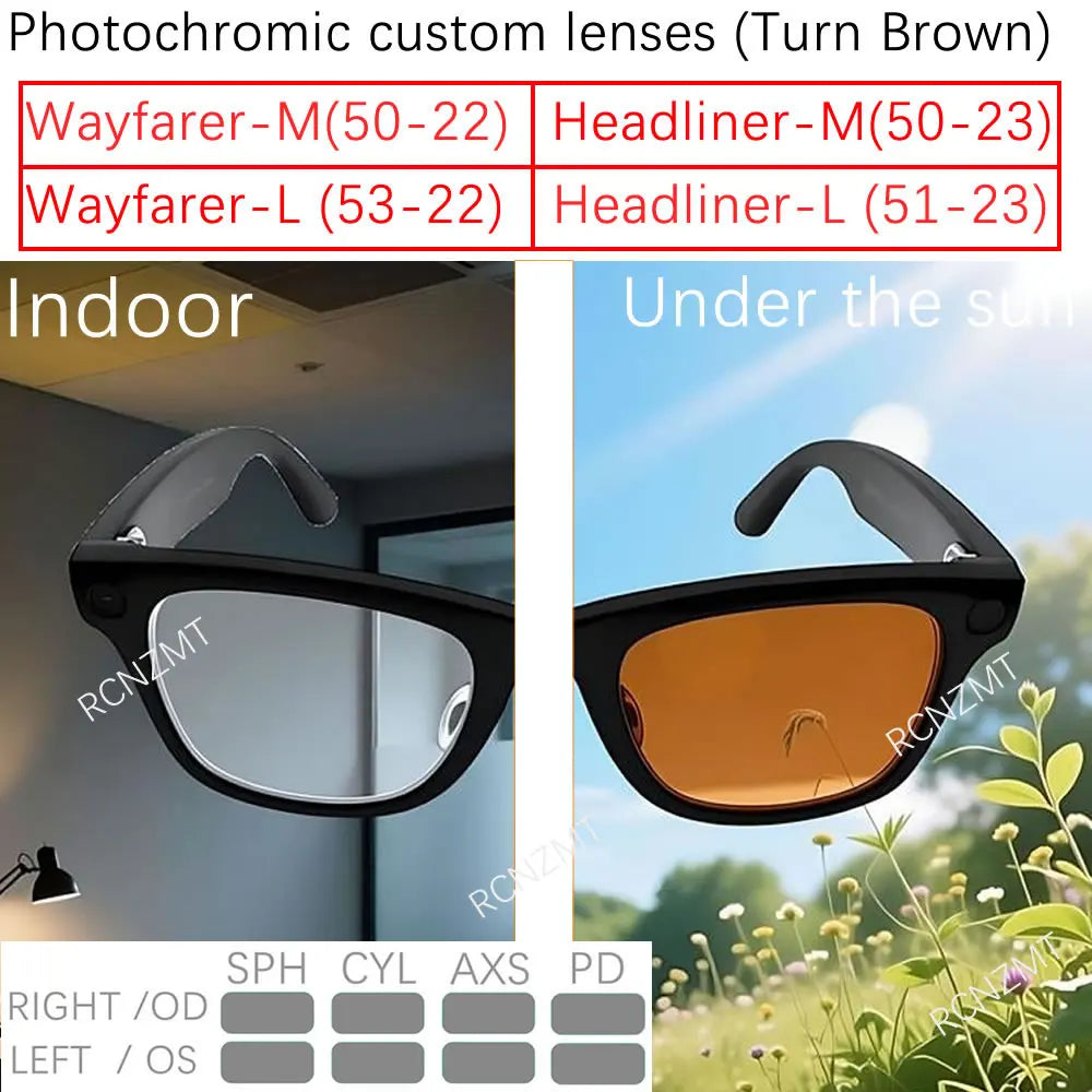 For Ray Ban Meta Lens Replacement Transitions RW4006/4008 Wayfarer Headliner Anti Blue Prescription Lenses Accessories