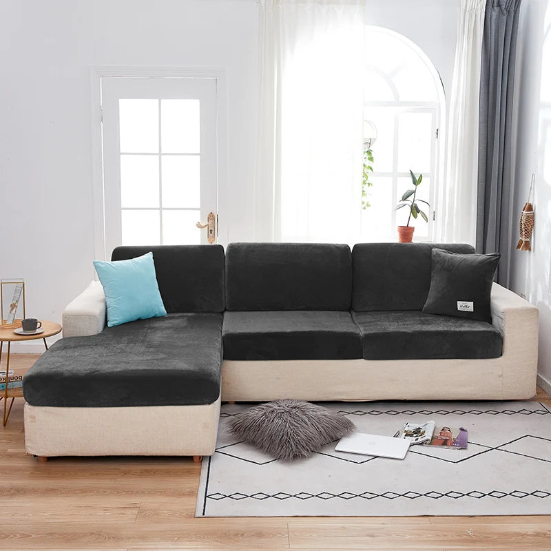 Velvet Sofa Covers for Living Room Elastic Plush Sofa Seat Cushion Cover Soft Couch Slipcover Furniture Protector for Home