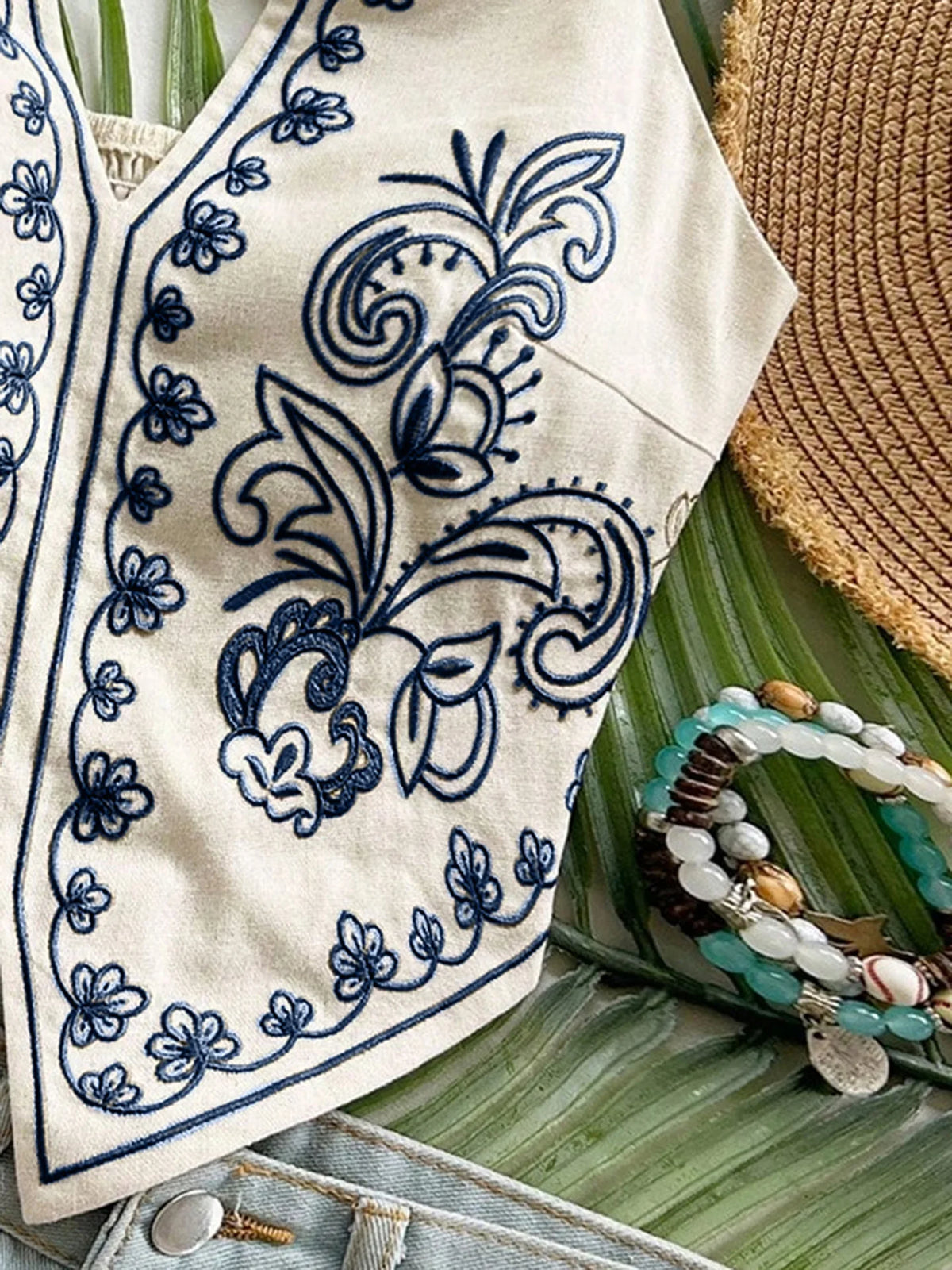 Women's embroidered boho halter crop top — view 7 of 8