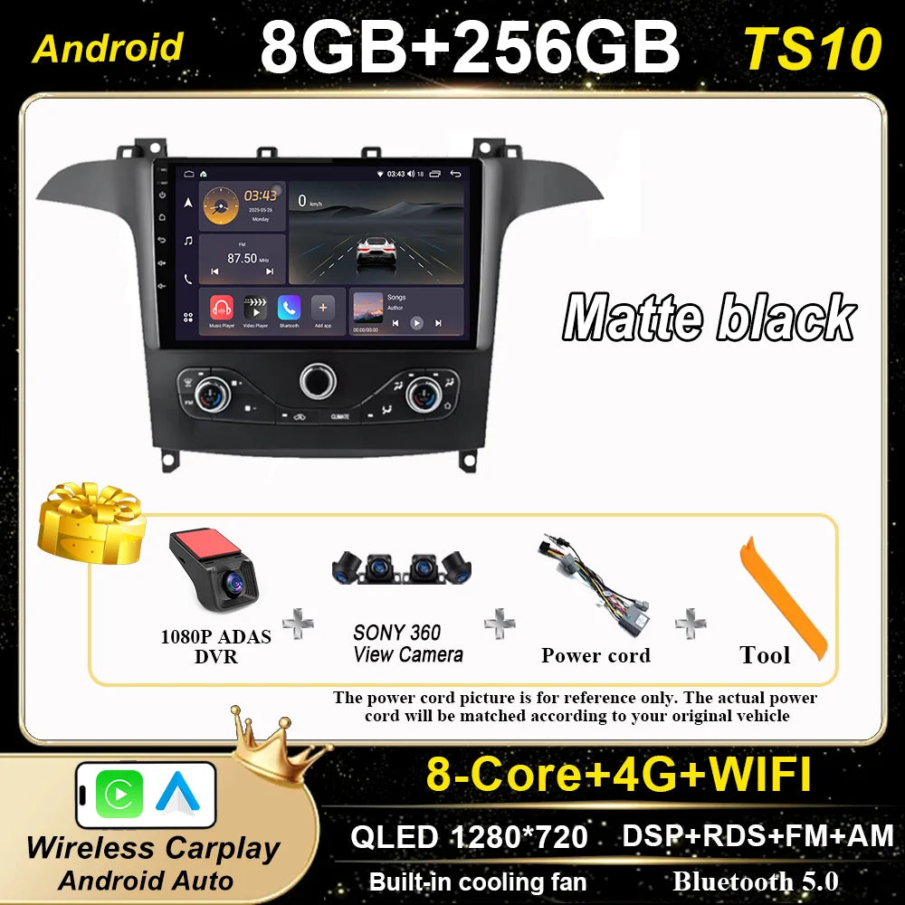 Android 16 For Ford S Max S-MAX 2006-2015 For Ford Galaxy 2014 Auto Multimidia Video Player Carplay Radio Stereo  Car Dvd WIFI