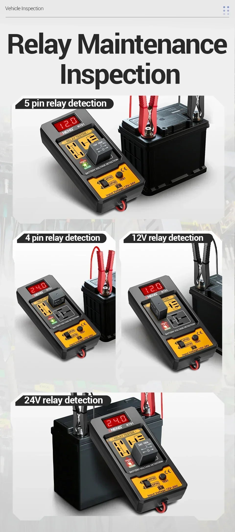 Car Relay Tester Voltage Tester ANENG RT01 Universal 11-25V Automotive Car Battery Check LED Indicator Light Relay Diagnostic