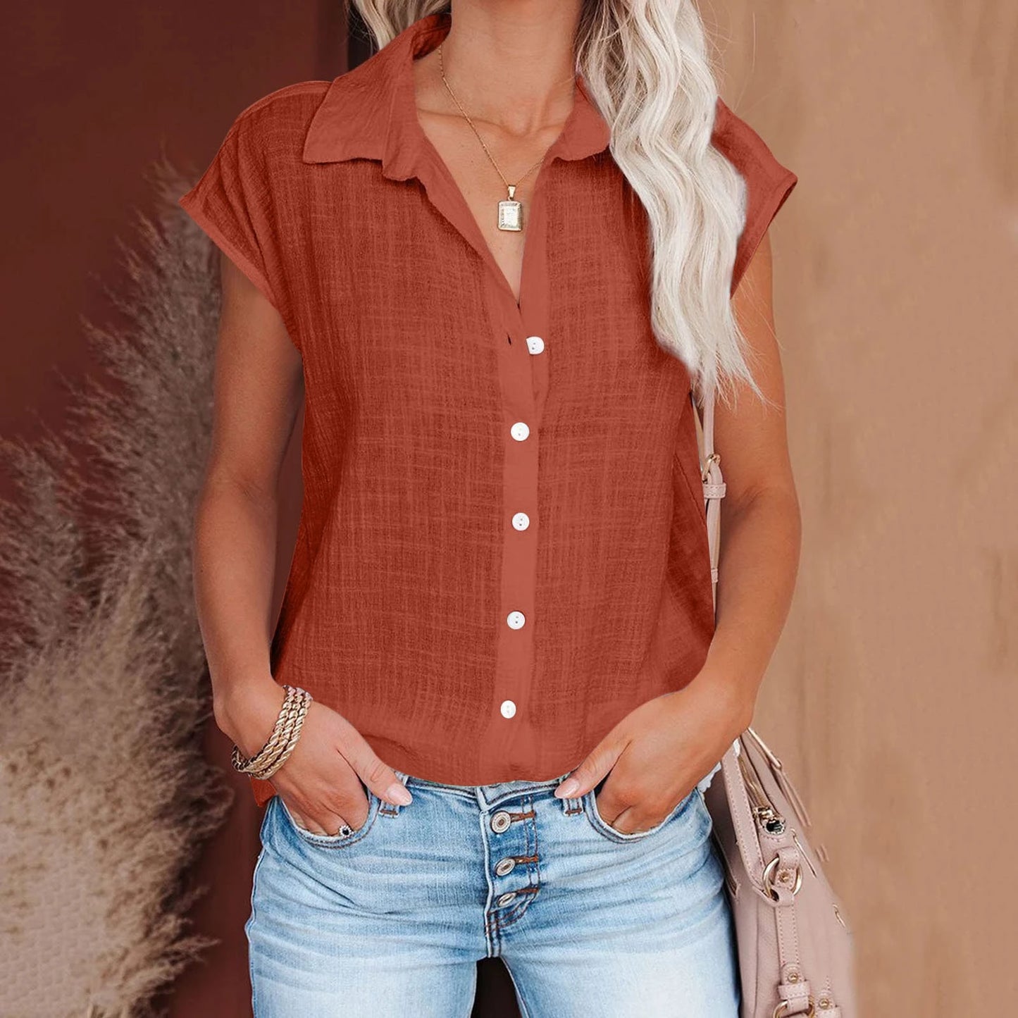 Women's Cotton-Linen Shirt — Casual Loose Short-Sleeve Summer Top