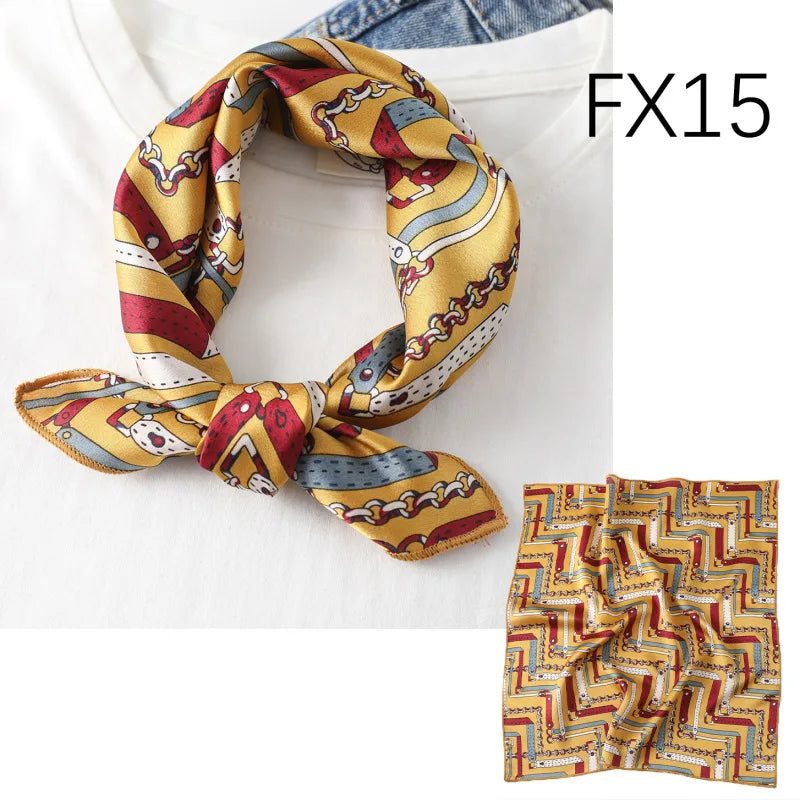 Women's Small Square Neckerchief - 50cm Retro Print Hair Scarf - photo 11