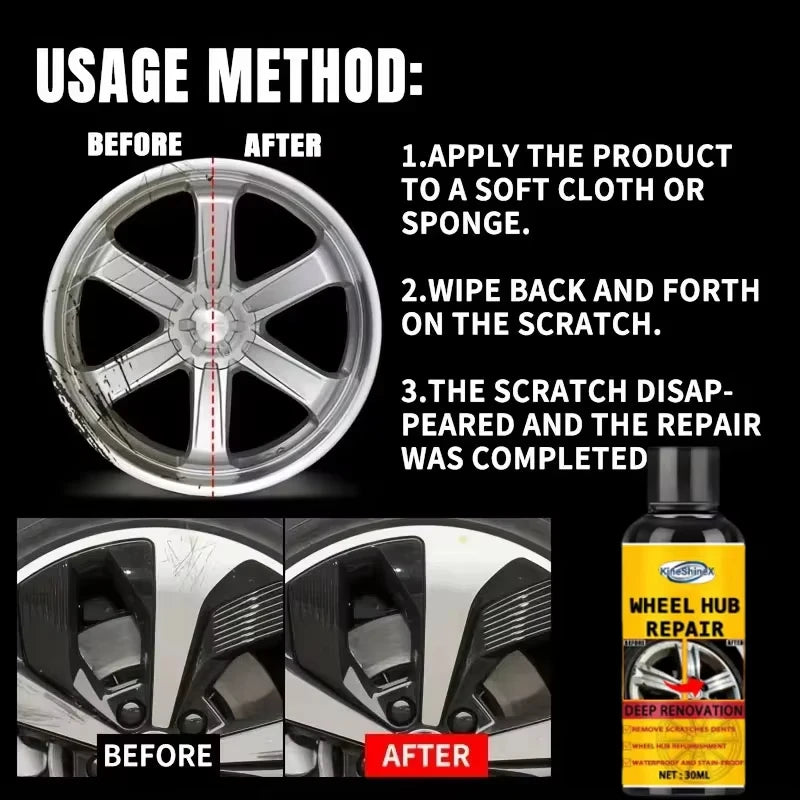 Car Wheel Rim Scratch Refurbishment Paste, Tire Rim Scratch Paint Repair Paste - Black And White Silver Aluminum Alloy Rim/988v*