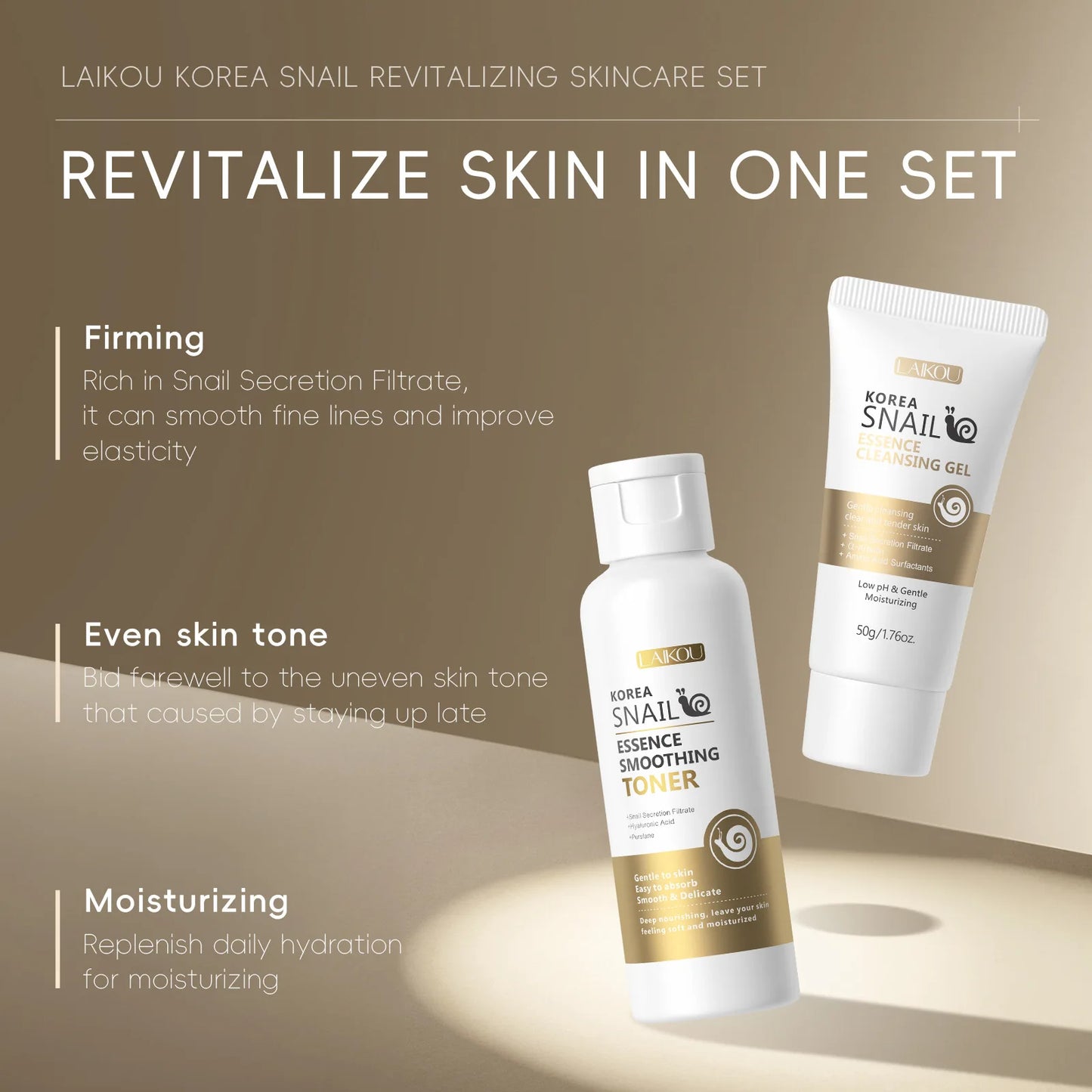 5pcs/set LAIKOU Snail Skin Care Moisturizing Renewing Skincare Collection Anti Wrinkle Hydrating Anti-aging Skin Care Cosmetics