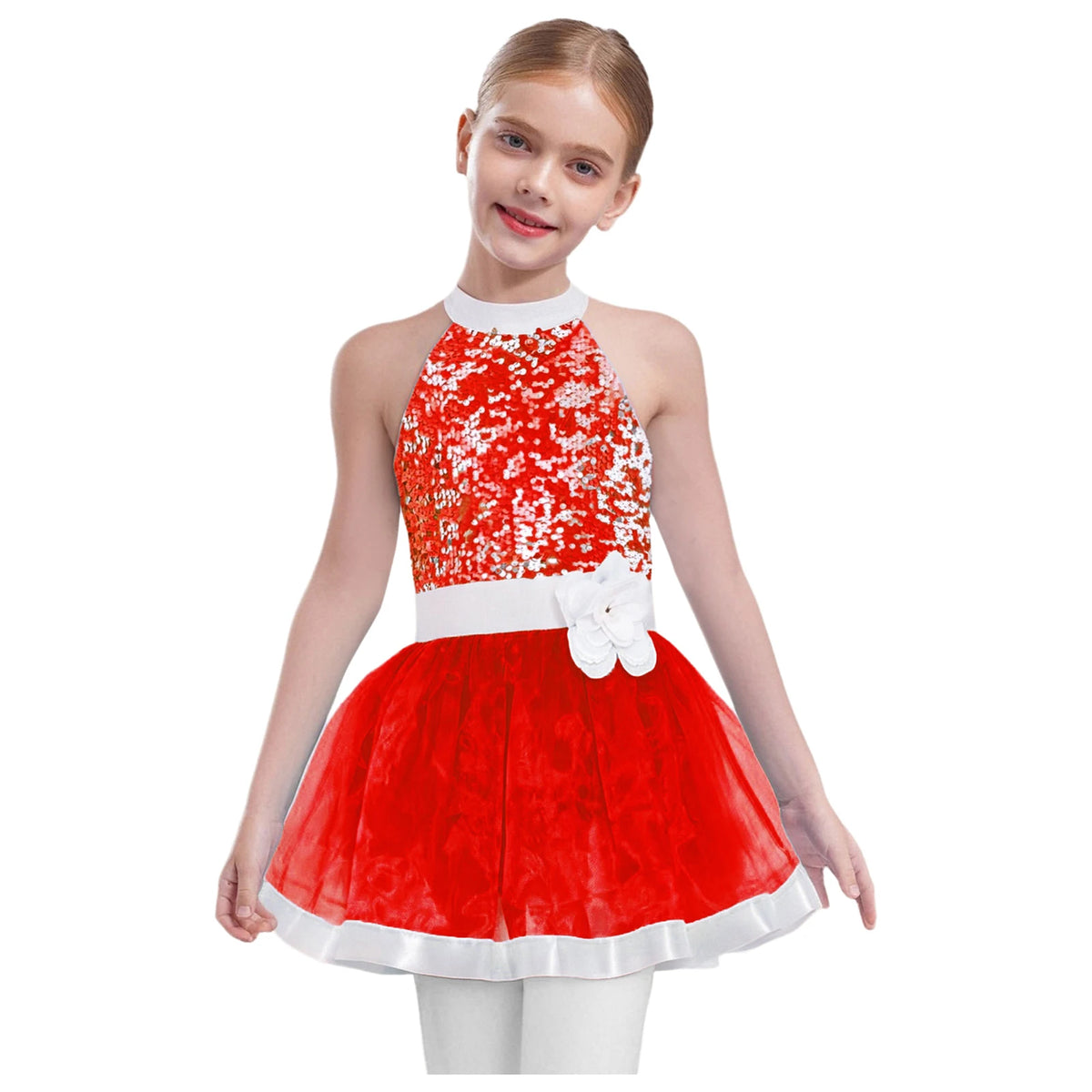 Girls cold-shoulder sequin tiered jazz dress