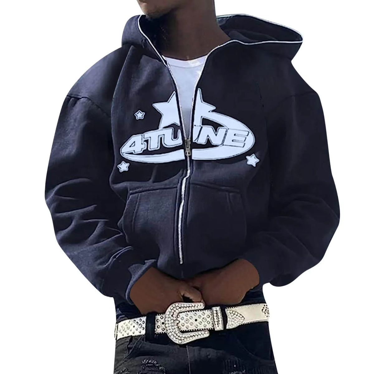 Men's Letter Print Zip-Up Hoodie, Hip Hop Style