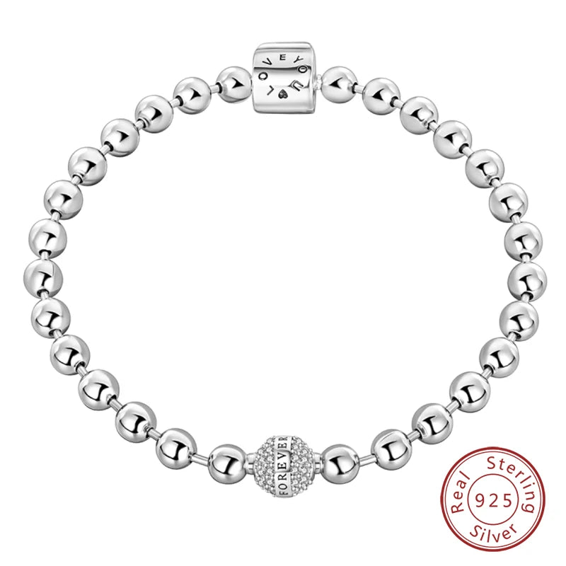925 Sterling Silver Charm Bracelet – Star Moon Sun Four Leaf Clover Zircon | DIY Birthday Gift for Women (17-20cm)