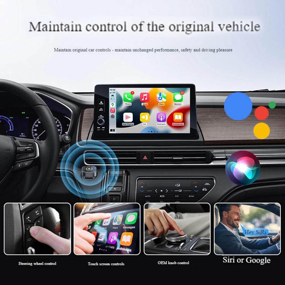 2-in-1 Wireless CarPlay & Android Auto Adapter — USB Smart Dongle, Auto-Connect, Plug and Play