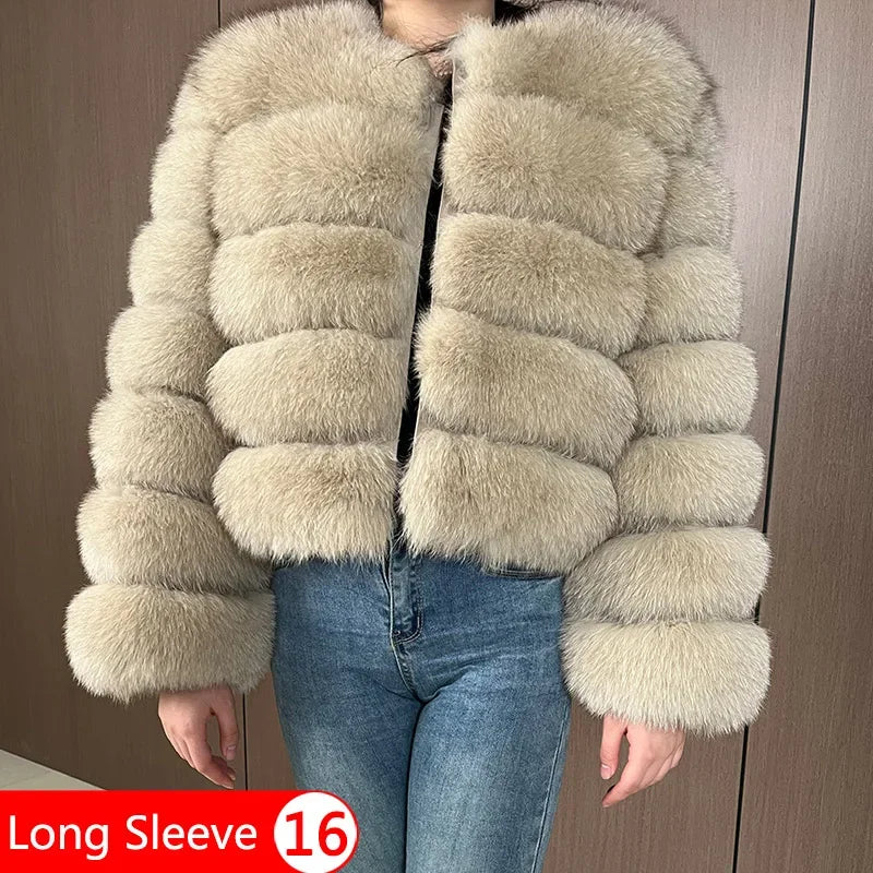 Women's Fox Fur Coat with Detachable Sleeves