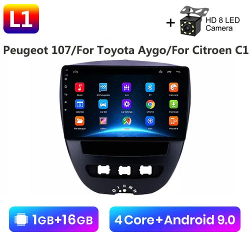 Android 10 2 Din Car Multimedia Player For Peugeot 107 Toyota Aygo Citroen C1 2005-2014 Head Unit Stereo GPS Navigation BT WIFI