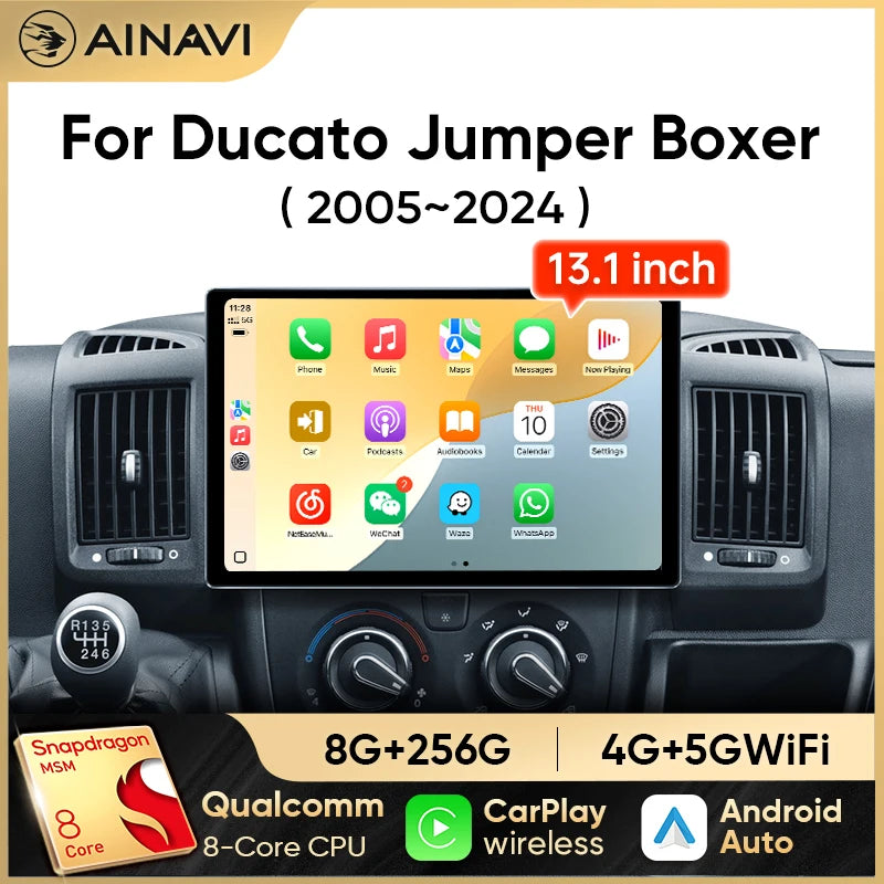 13.1" Car Stereo with Apple CarPlay & Android Auto, Compatible with Fiat Ducato, Citroen Jumper & Peugeot Boxer