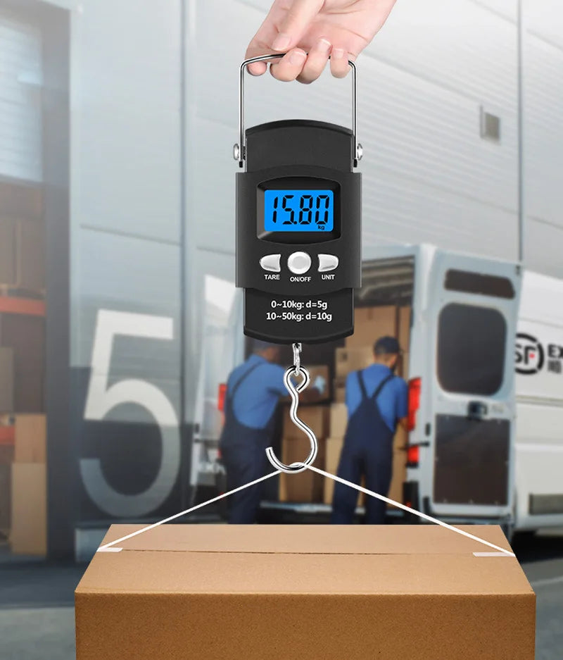 50kg/10g Portable LCD Electronic Hand Scale Travel Hanging Scale with 100cm Long Retractable Measuring Tape