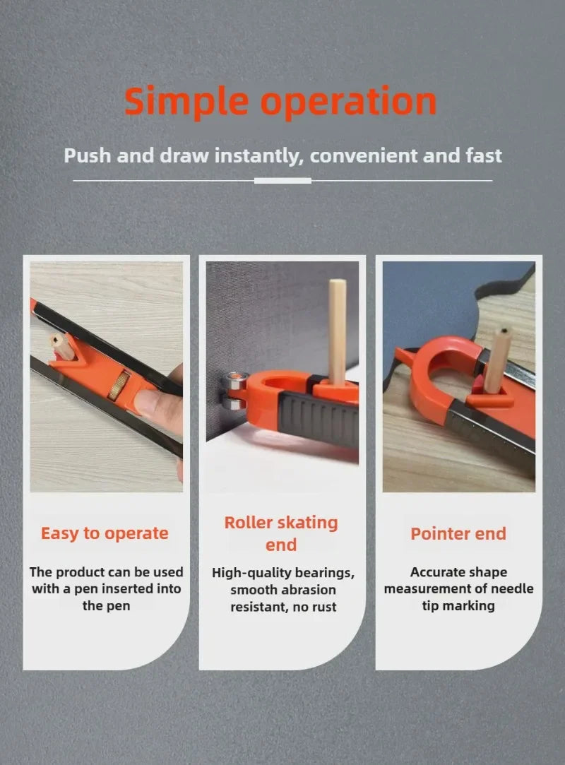 Profile Scribing Ruler with Adjustable Locking Mechanism for Irregular Contour Measurement - Precision Woodworking Gauge Tool
