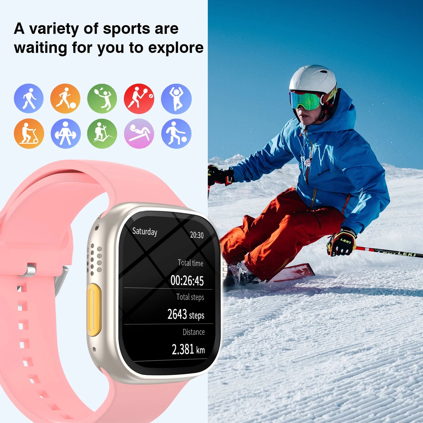 2.01'' Sports Smart Watch Fitness Clock Health Monitor Waterproof Smartwatch Wireless Call Watches for Men Women IOS Xiaomi 2026