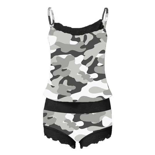 Women's Camo Print Lace Trim Cami & Shorts Pajama Set - 2-Piece Sleepwear - photo 3