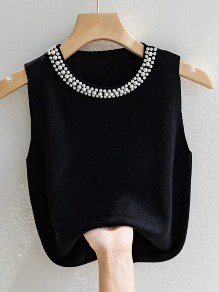 Women's Beaded Knit Tank Top — Sleeveless Summer Vest