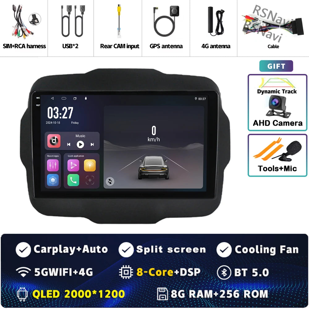 Android 16 For Jeep Renegade 2016 - 2020 2K QLED Android Car Radio Multimedia Video Player GPS AI Voice CarPlay 4G Stereo