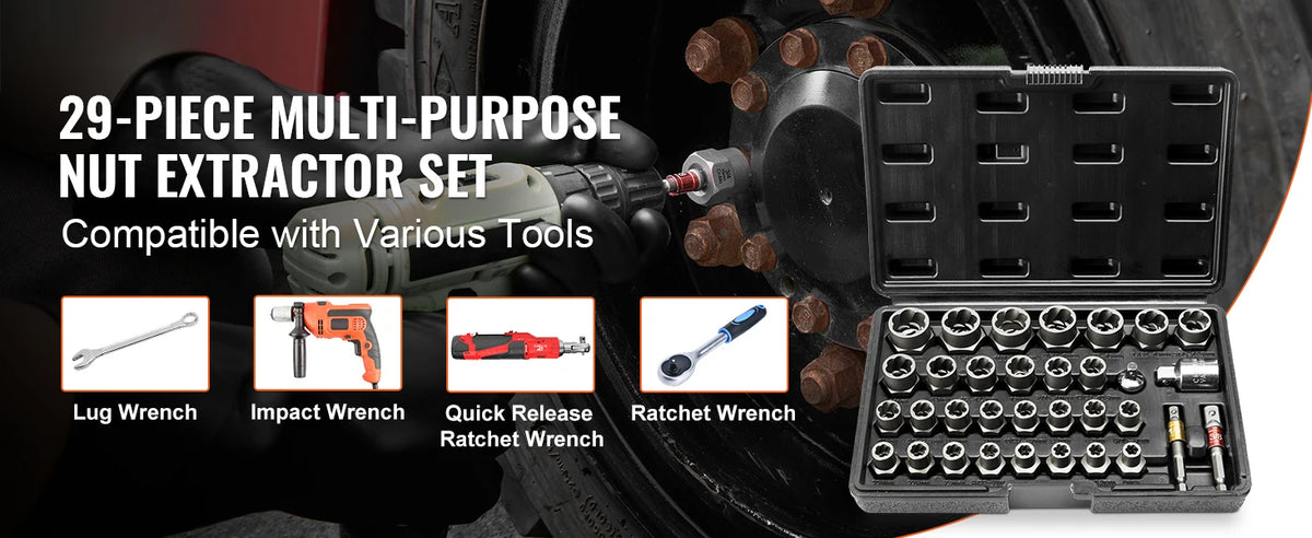 29 Pc Bolt & Nut Extractor Set, CR-MO Steel 6-10mm Sockets