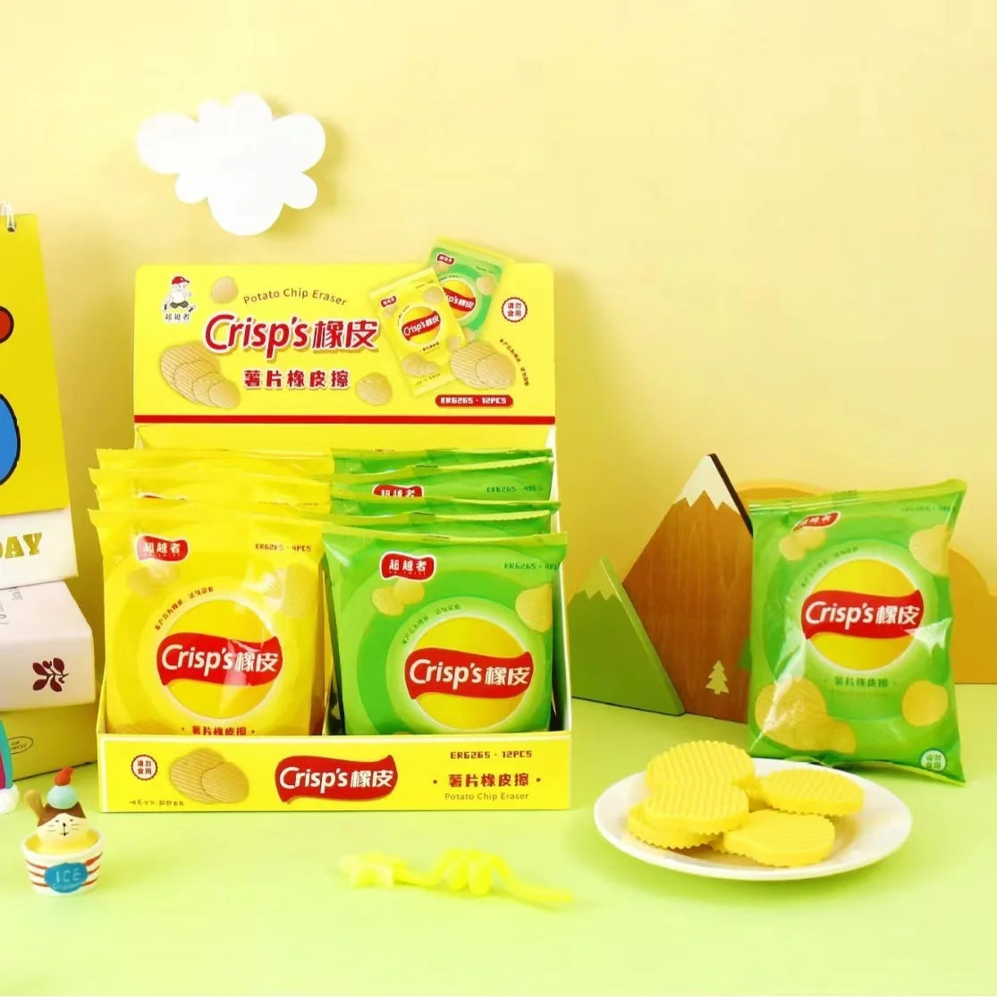 Aesthetic stationery back to school supplies Kawaii Stationery items Potato chips  Erasers rubber school stationery accessories