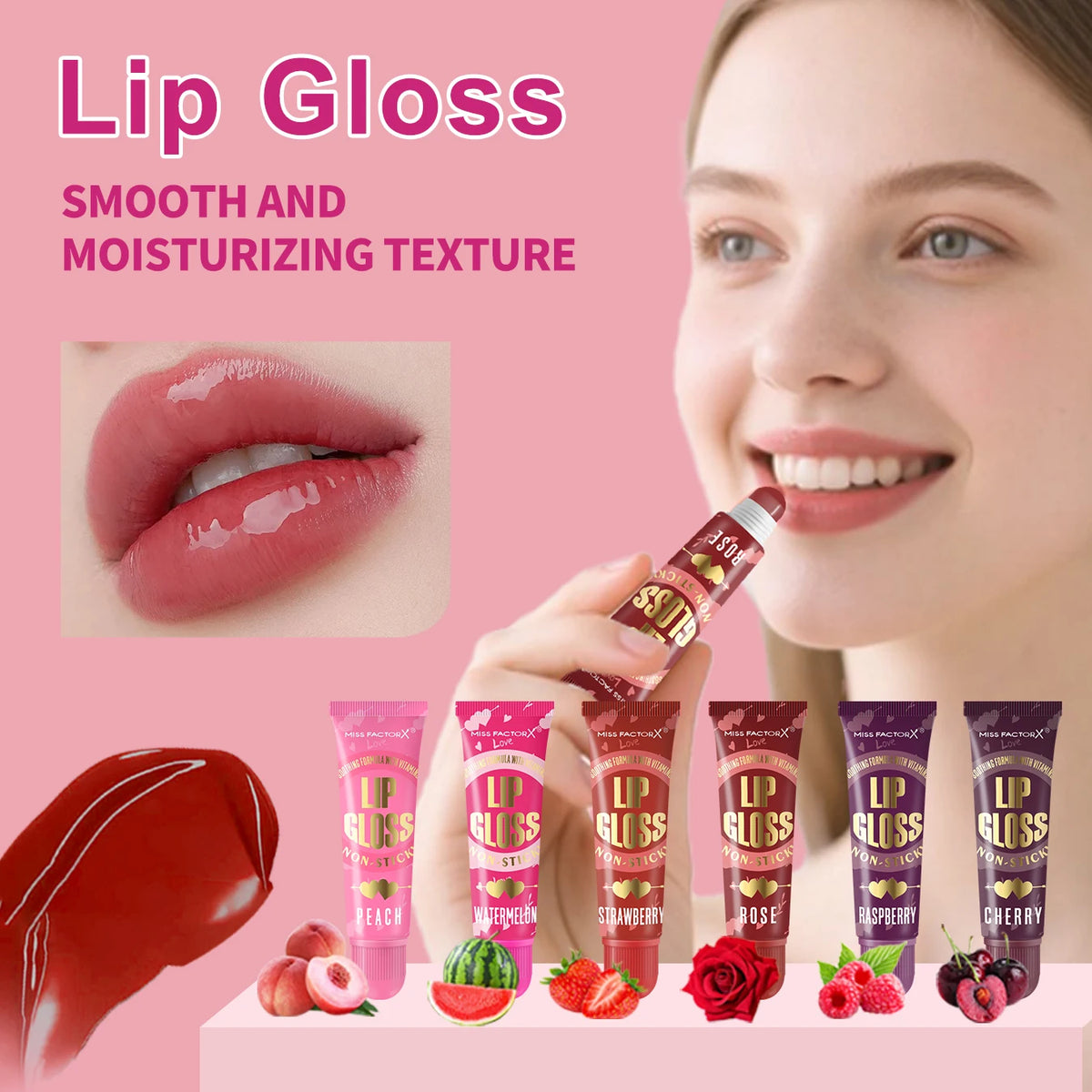 Unique Gift Set -24 Pieces/Box Lip Gloss Set Lipstick Set Red Card and Red Organza Bag Lip Moisturizing Gloss