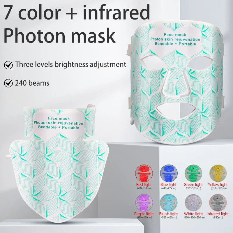 UBilli 8-Color LED Face & Neck Mask – Red Light Therapy for Anti-Aging, Wrinkles, Acne, Pore Control & Skin Tightening | CE Certified | Wireless