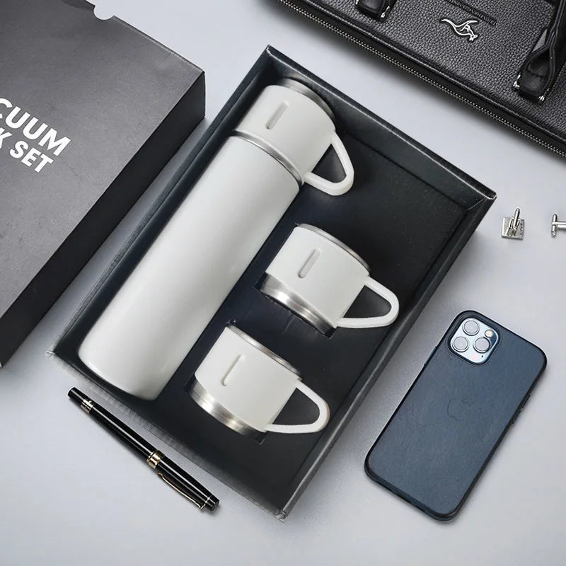 Free LOGO 3 In 1 set of  Thermos Mug Leak_Proof Travel Thermo Cup for Tea Water Coffee Thermo Cafe 500ML Double Stainless Steel