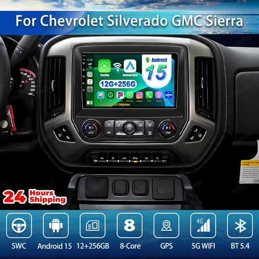 Android Car Stereo with CarPlay & Android Auto (QLED) — Chevrolet Silverado & GMC Sierra (2014–2018)