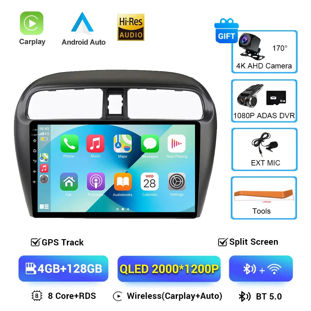 Car Stereo with Apple CarPlay & Android Auto, Compatible with Mitsubishi Mirage & Attrage (2012-2018)