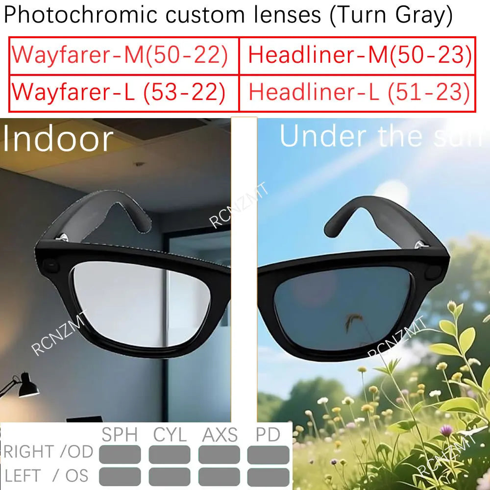 For Ray Ban Meta Lens Replacement Transitions RW4006/4008 Wayfarer Headliner Anti Blue Prescription Lenses Accessories