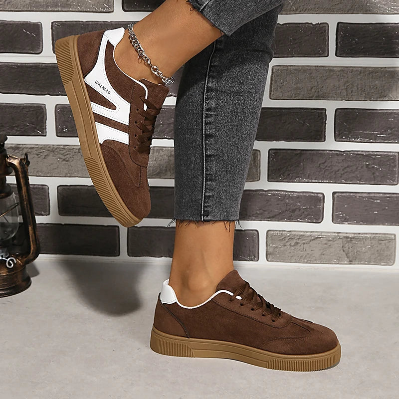 Faux-Suede Platform Sneakers for Women — Non-Slip Thick-Sole Walking Shoes