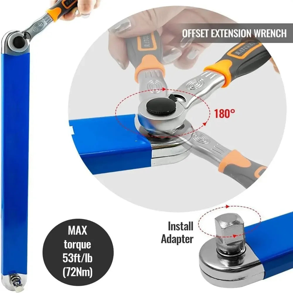 Professional Zero Offset Extension Wrench Tight Space Extension Tool 1/2 in. 1/4 in. 3/8 in. Auto Repair Tool Home Tool Set