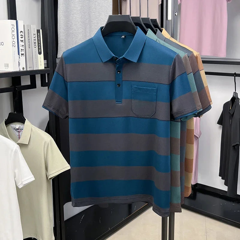 Men's Striped Lapel Polo - Sweat-Resistant Lightweight Summer Tee