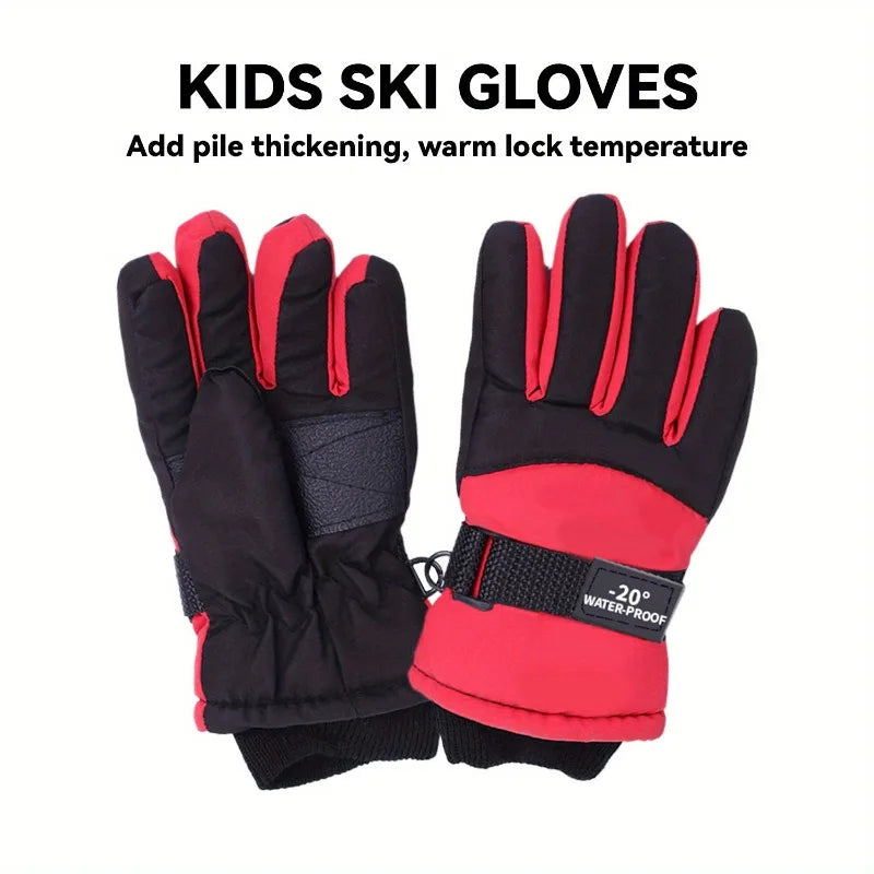 Kids Winter Ski Gloves - Thick Warm Non-Slip Grip, Ages 3 and Up
