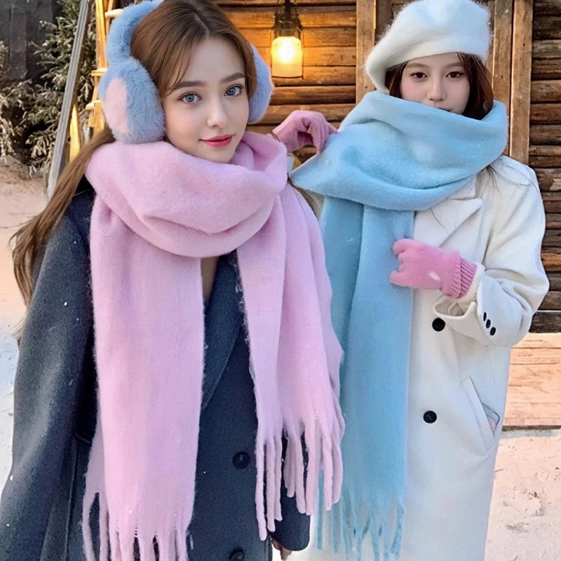 Women's Pastel Tassel Blanket Scarf - Cashmere-Feel Winter Wrap