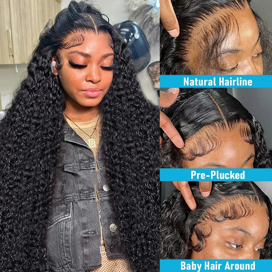 Curly Deep Wave 13x6 HD Lace Front Human Hair Wig — 250% Density (30"–40")