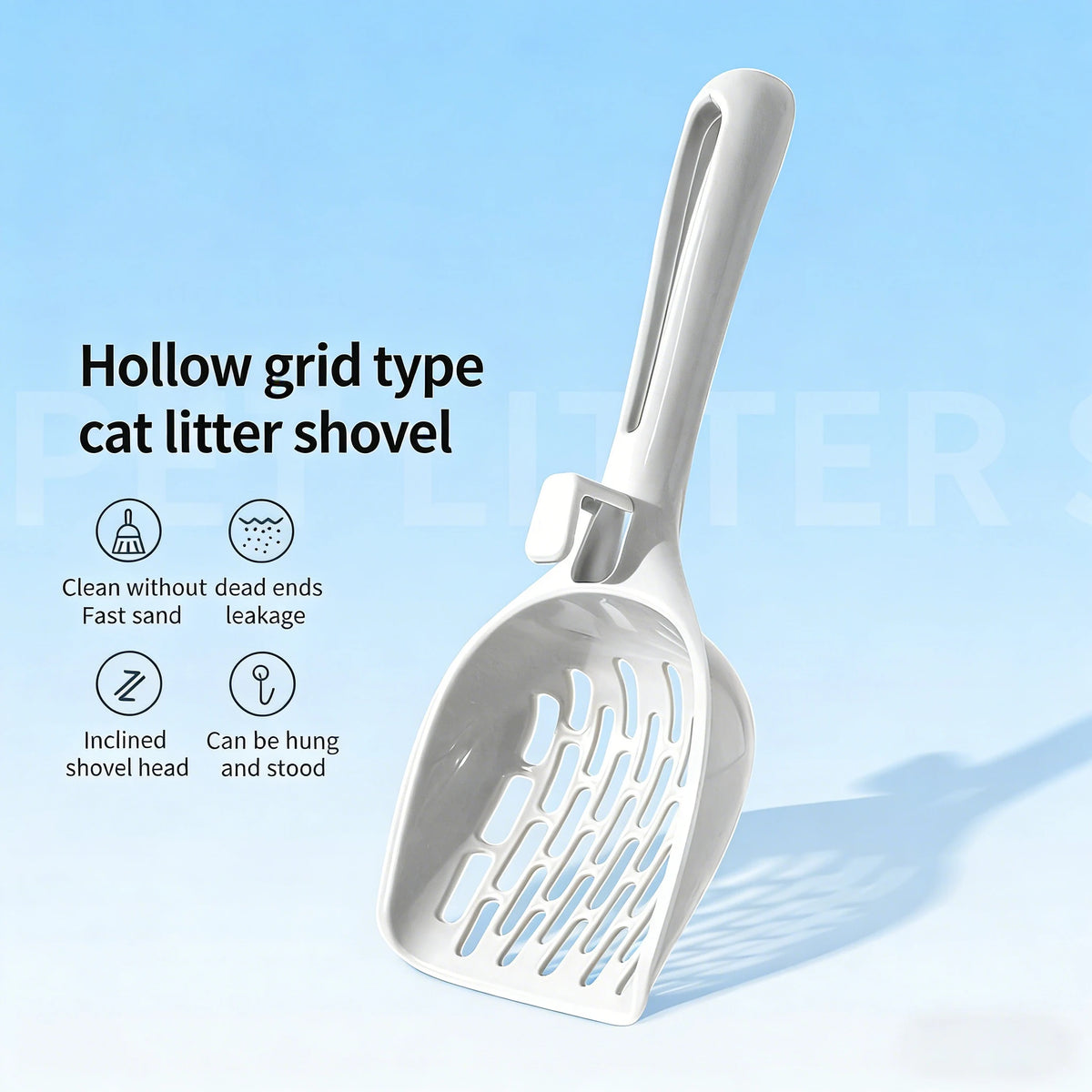 Wide Grid Cat Litter Scoop - Sloped Head, Hangable Handle
