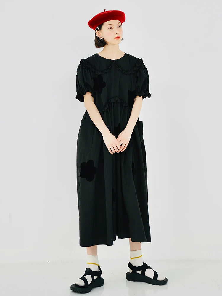 imakokoni 2022 Original Summer Pure Cotton Black Dress Cherry Blossom Dress Simple Girly Long Skirt for women white dress 223588