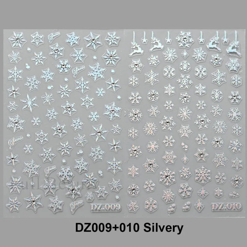 2pcs White Snowflake Nail Stickers With Sparkling Crystal Rhinestones Winter Christmas Design Self-Adhesive Sliders Decals Festi