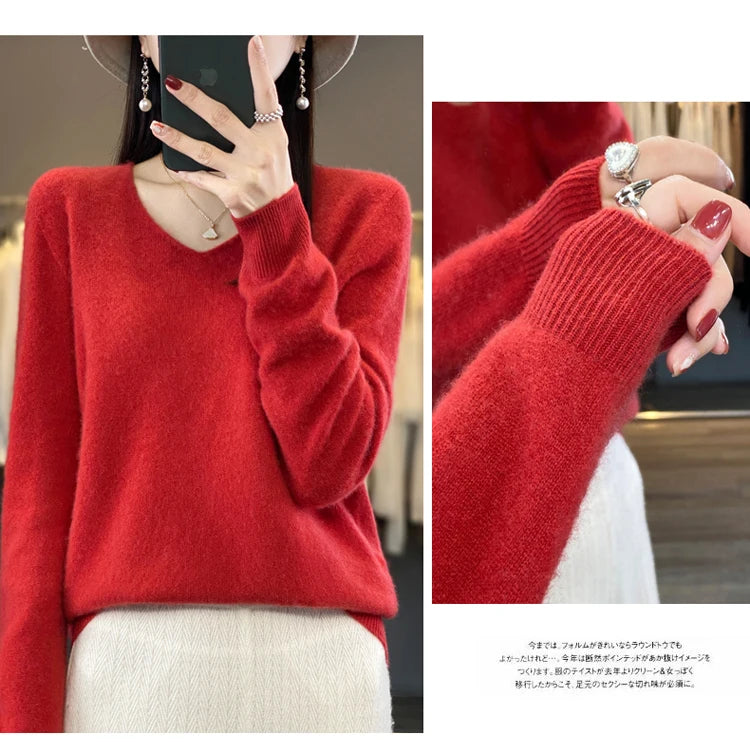 Women's Merino Wool V-Neck Sweater