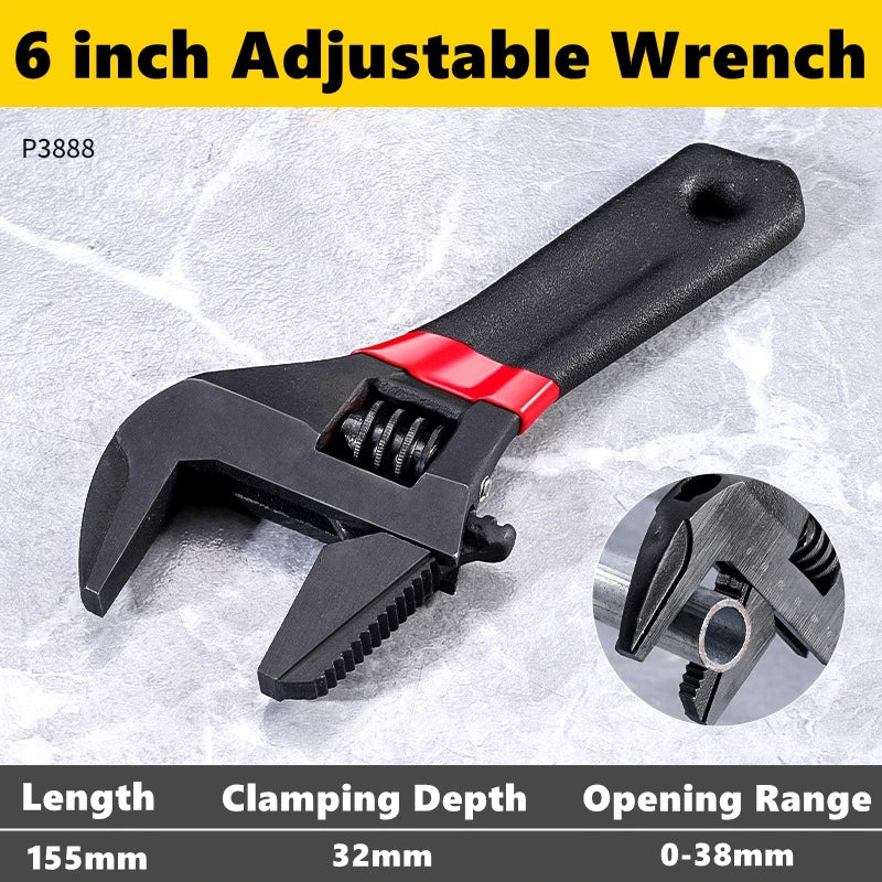 1 Pcs 6/8” Short Handle Adjustable Wrench Oversized Open Bathroom Wrench Mini Small Board Large-diameter Adjustable Short Handle