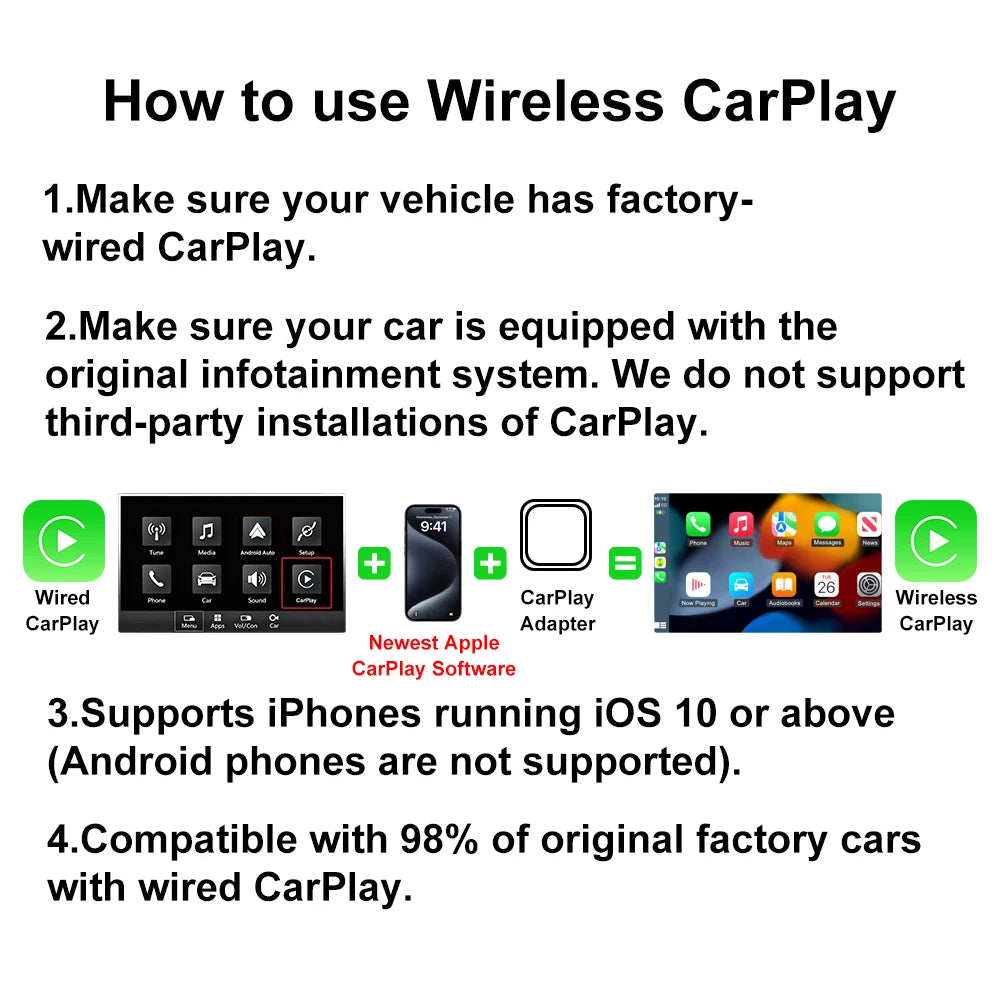FLIXIVI NEW Wireless CarPlay Adapter 2-in-1 Wired to Wireless Dongle for Apple & Android Plug and Play Universal Car Accessory
