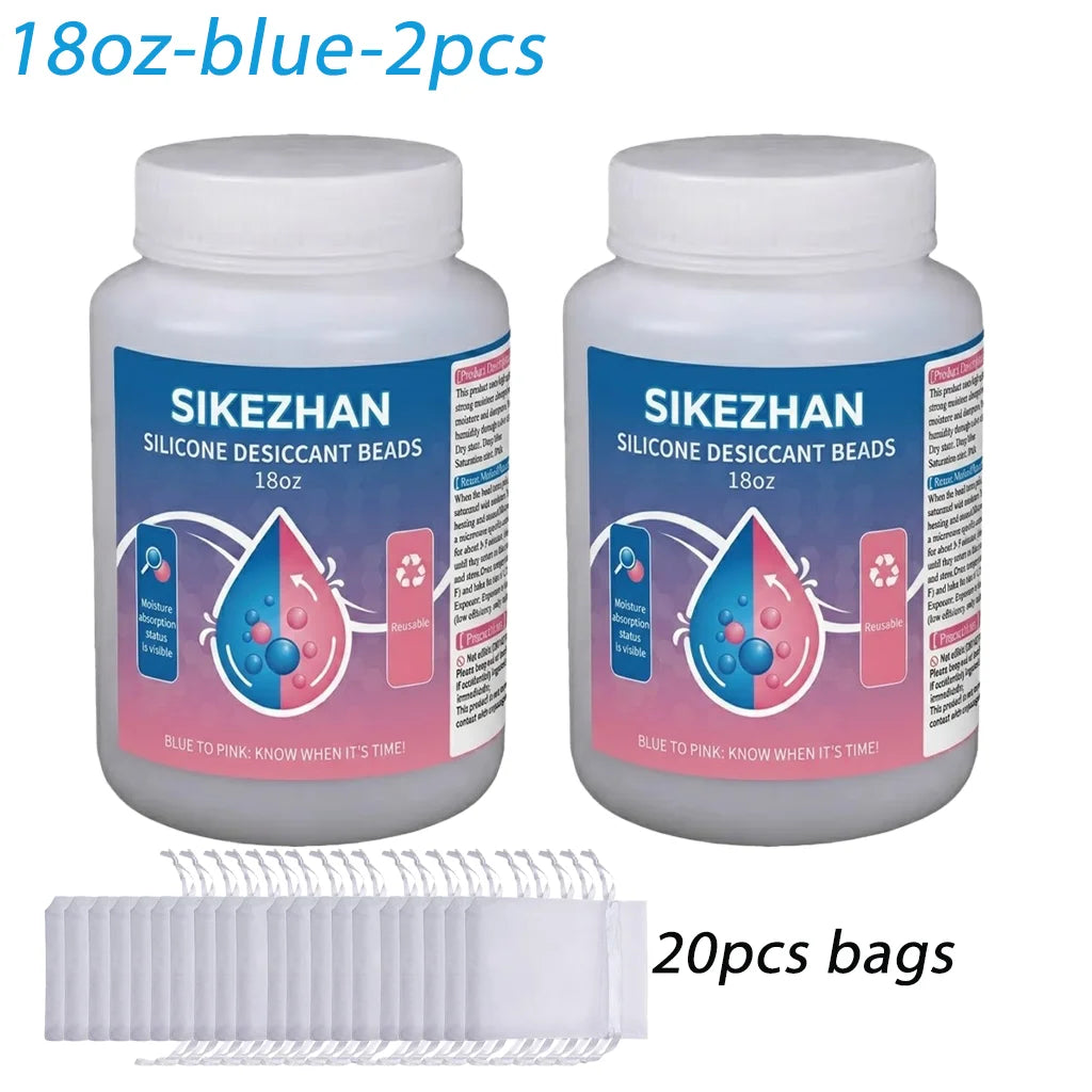 SIKEZHAN 18oz Reusable Silica Gel Desiccant Beads Indicating Moisture Absorber Rechargeable Dehumidifier for Camping Dry Storage