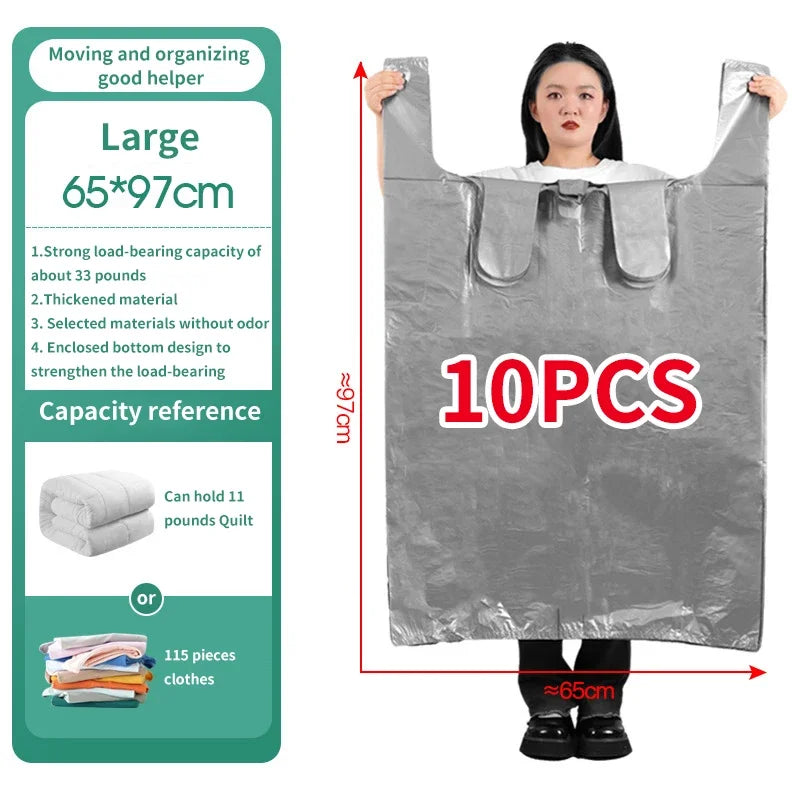 10PCS Large Capacity Plastic Bags Thicken Moving Packaging Bag Clothes Storage Bags for Toys Duvet Blanket Bedding Organizer