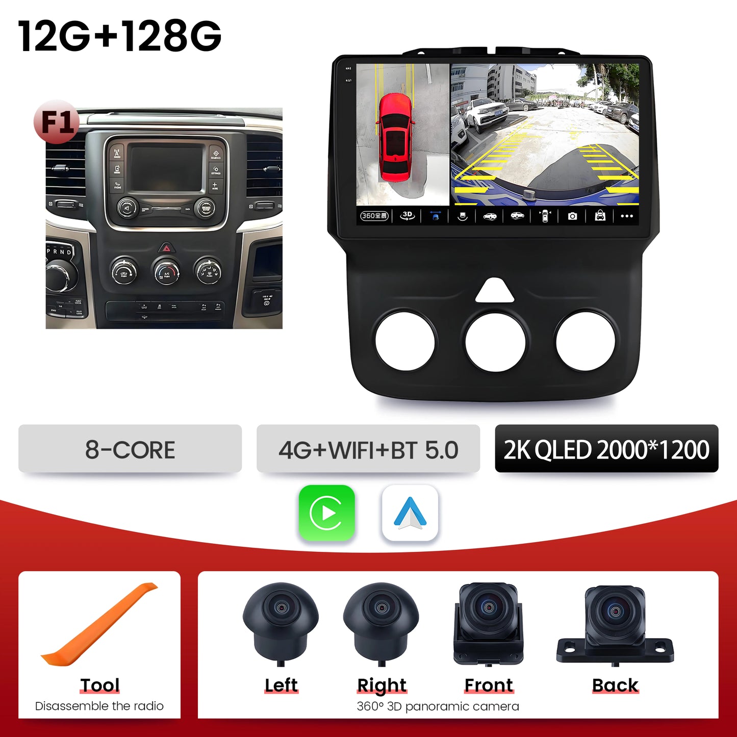 9"  Car Radio For Dodge RAM 1500 2500 2013-2019 Android 16 Wireless BT Carplay Multimedia Navigation Touch 2K QLED Screen